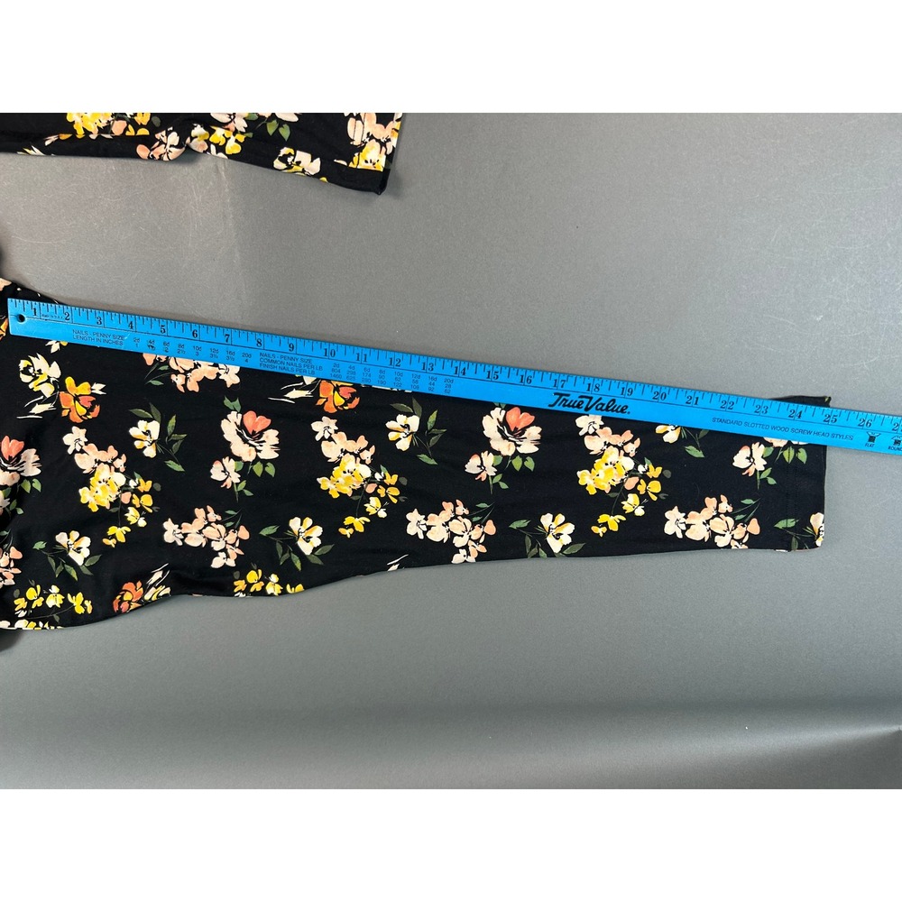 Terra & Sky Black Floral High Rise Leggings Plus Size 1X 16W-18W Stretch Knit - Picture 7 of 9